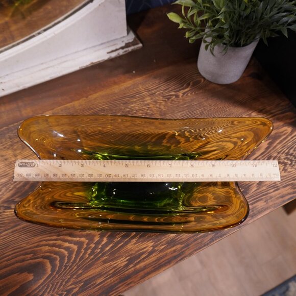 Bohemian Niagara Series Amber & Green Sommerso Chech Glass Bowl by Karel Zemek - Picture 8 of 15